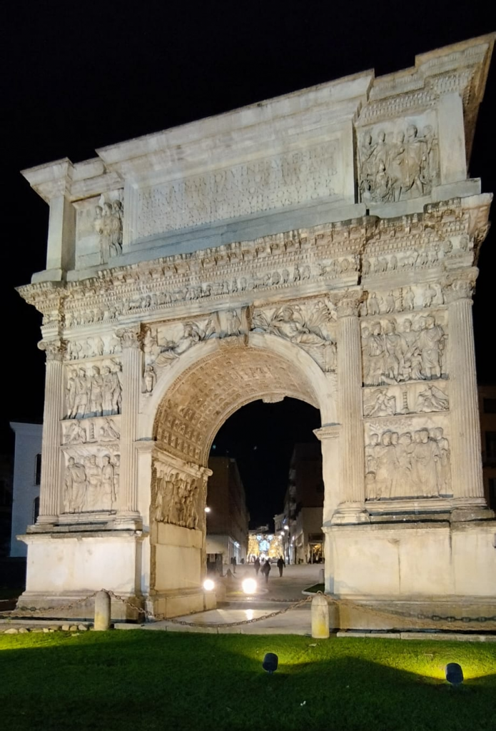 The "Colonna di Traiano", a landmark of the city of Benevento, shot at night